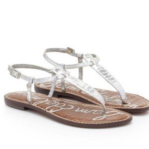Sam Edelman Metallic Silver Snake-Embossed Gigi Sandals